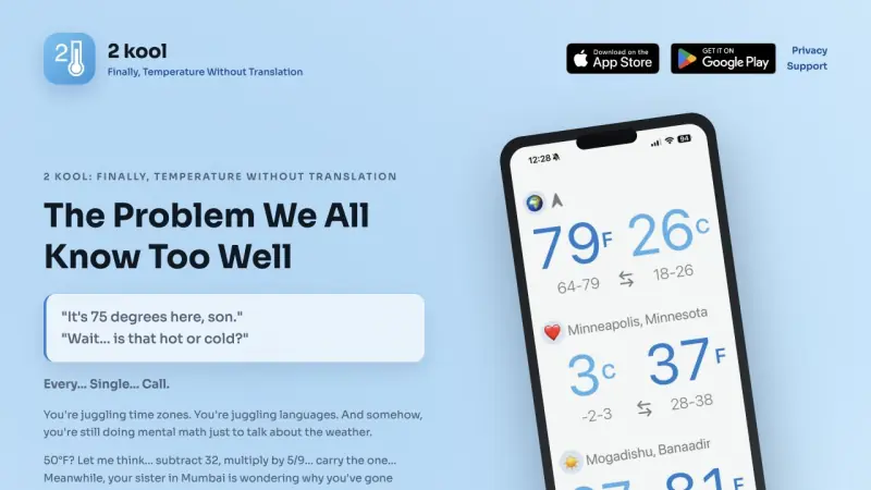 2 kool weather app shown on a phone
