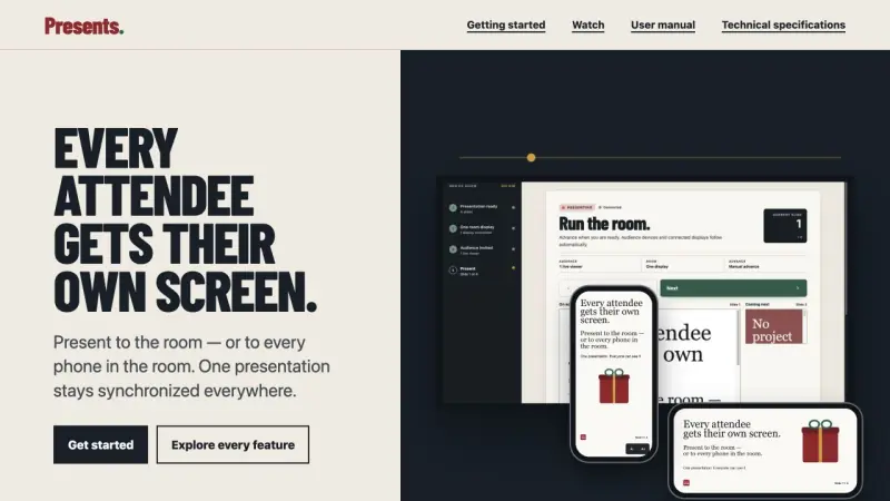 Presents synchronized presentation platform on several screens